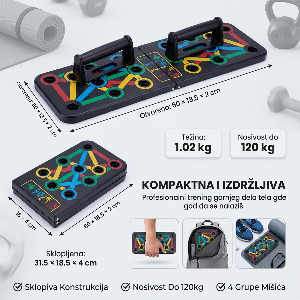 Sklopiva Tabla za Sklekove sa Podesivim Ručkama
