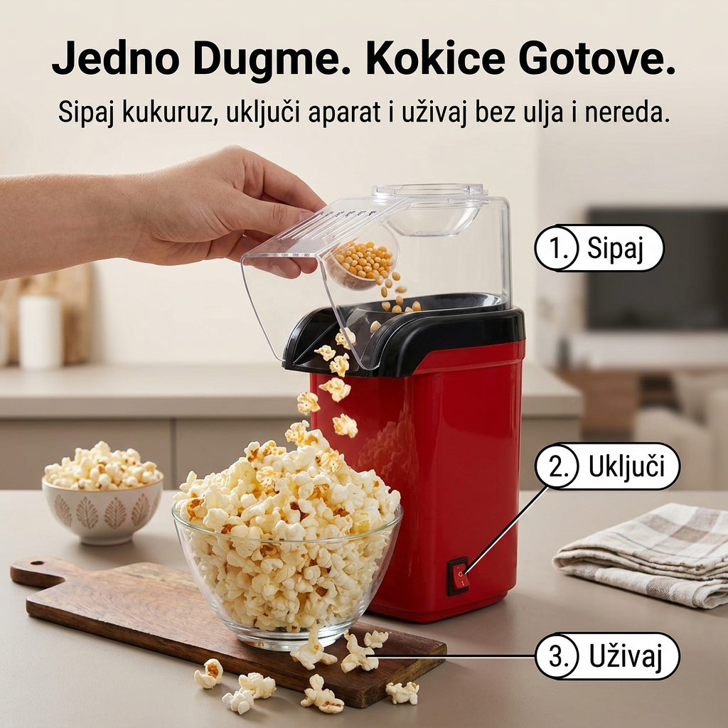 Aparat za Kokice Bez Ulja za 2 Minuta