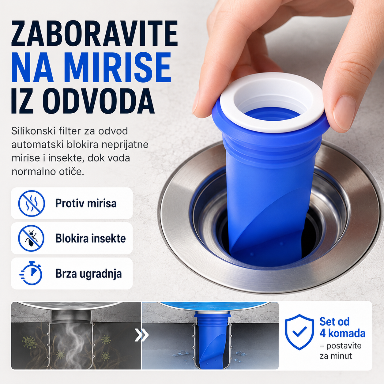 Silikonski Filter za Odvod (4 KOMADA) – Protiv Mirisa i Insekata