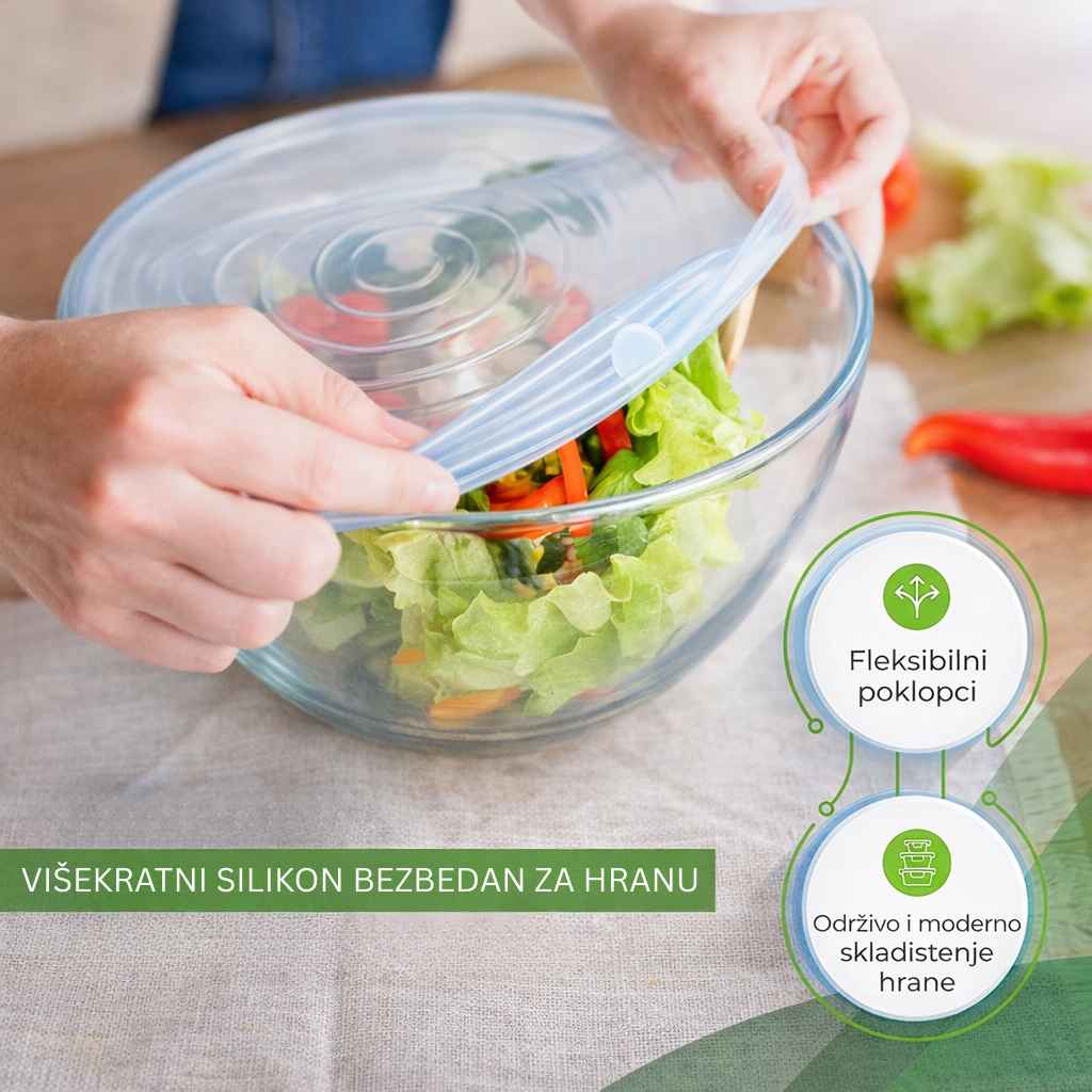Silikonski Poklopci za Hranu – Očuvanje Svežine (6 kom)